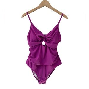 Cupshe Swimsuit Twisted Ruched One-Piece L berry purple cutout beach NWT